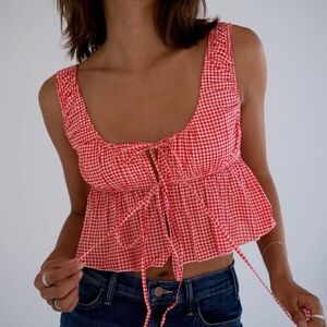 Kitteny Fraisi Tie Front Top Red & White Gingham Print Size Small Crop Top